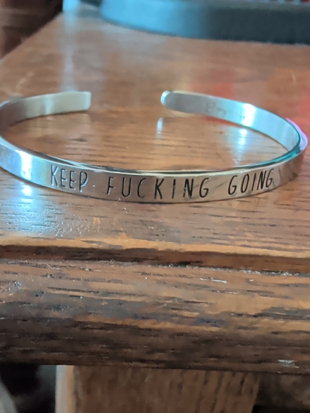 Motivational Silver Cuff Bracelet - KEEP F*CKING GOING